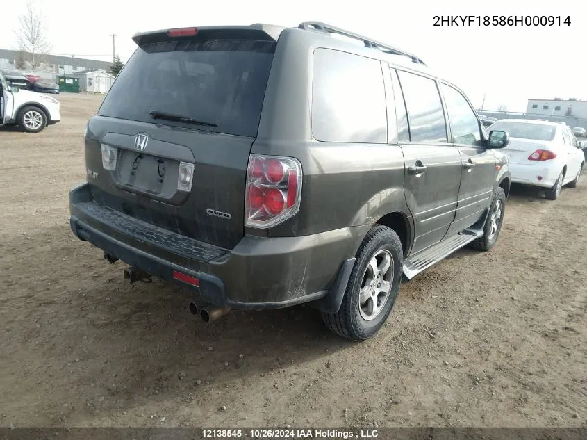 2006 Honda Pilot VIN: 2HKYF18586H000914 Lot: 12138545