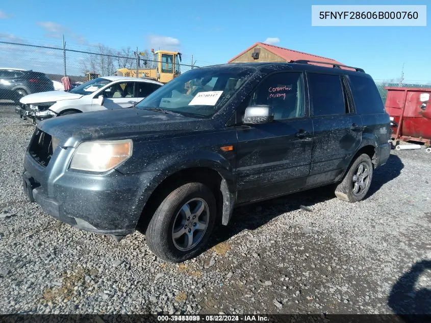 2006 Honda Pilot Ex-L VIN: 5FNYF28606B000760 Lot: 39483099