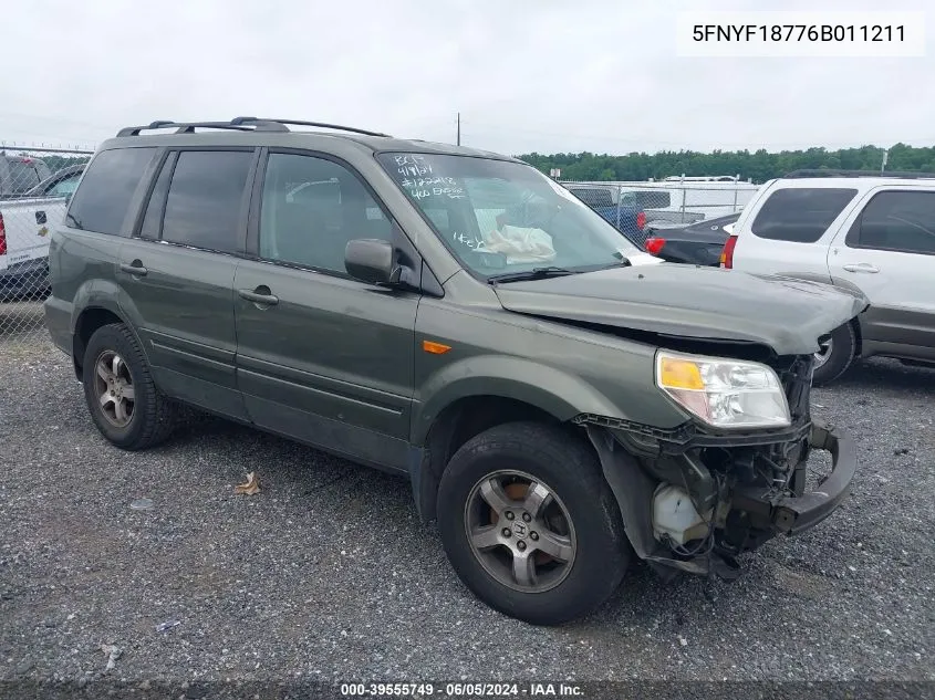 2006 Honda Pilot Ex-L VIN: 5FNYF18776B011211 Lot: 39555749