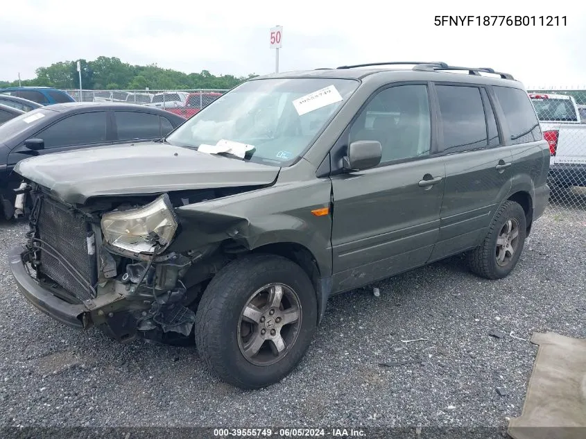 2006 Honda Pilot Ex-L VIN: 5FNYF18776B011211 Lot: 39555749