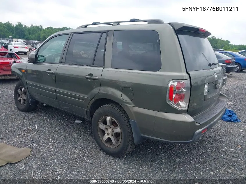 5FNYF18776B011211 2006 Honda Pilot Ex-L