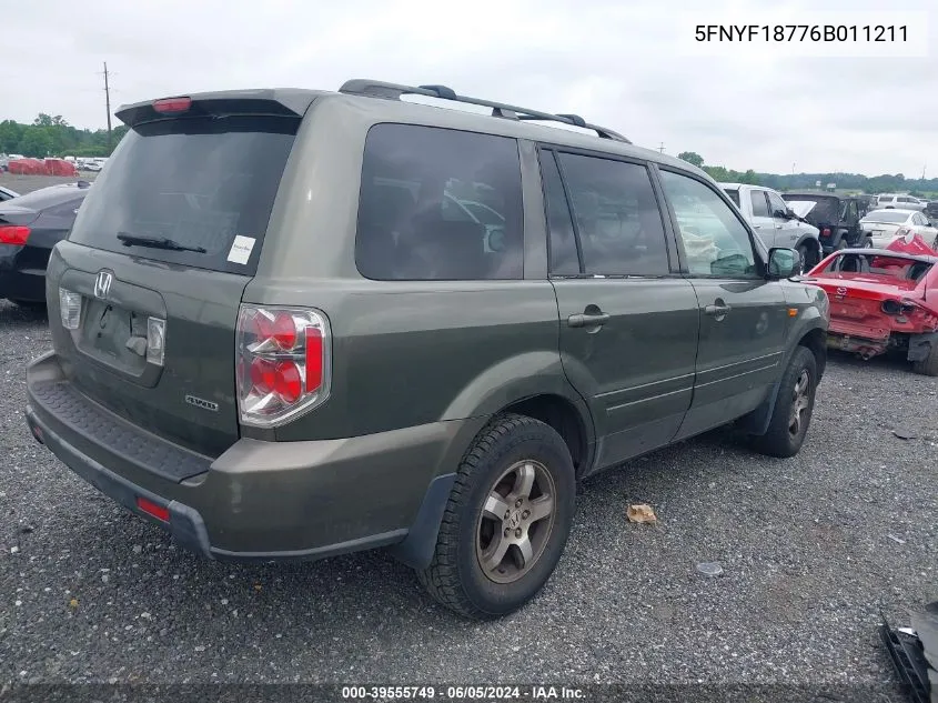 2006 Honda Pilot Ex-L VIN: 5FNYF18776B011211 Lot: 39555749