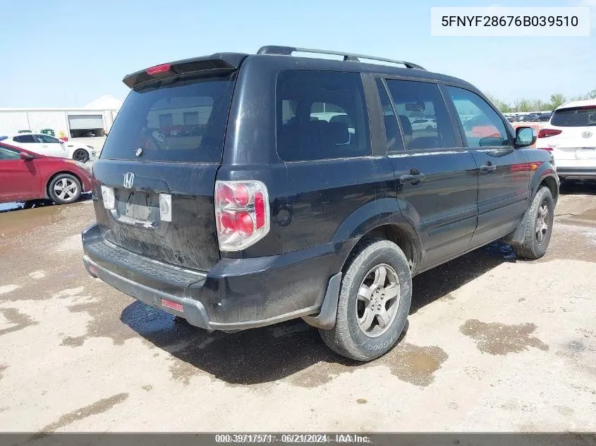 5FNYF28676B039510 2006 Honda Pilot Ex-L