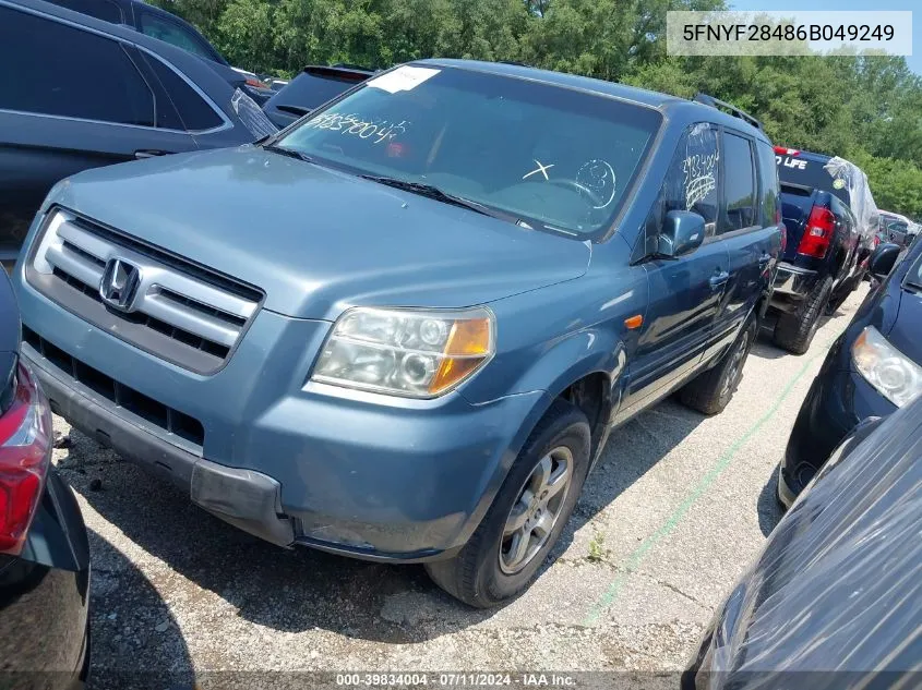 2006 Honda Pilot Ex VIN: 5FNYF28486B049249 Lot: 39834004