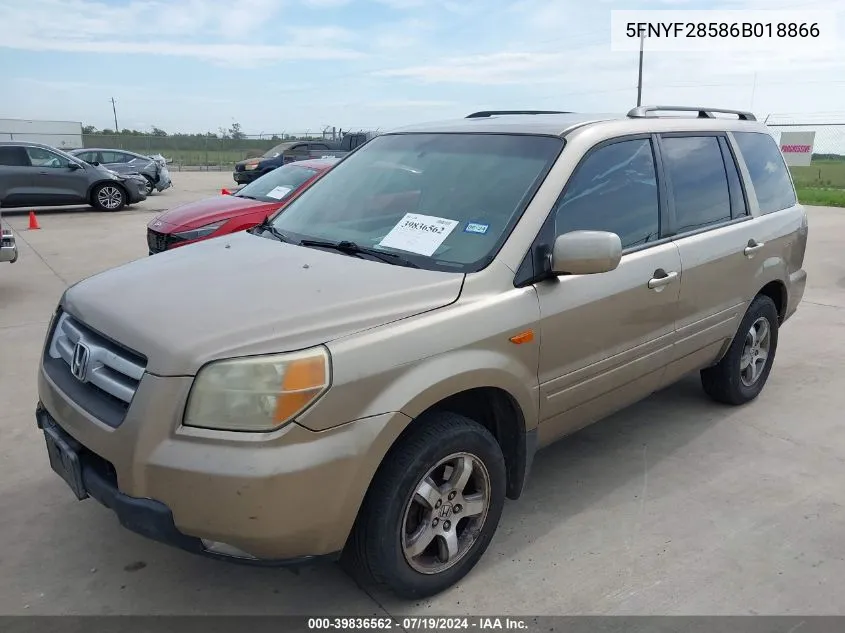 2006 Honda Pilot Ex-L VIN: 5FNYF28586B018866 Lot: 39836562