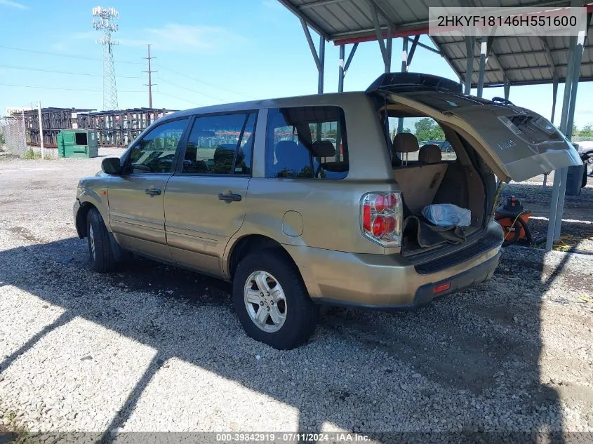 2HKYF18146H551600 2006 Honda Pilot Lx