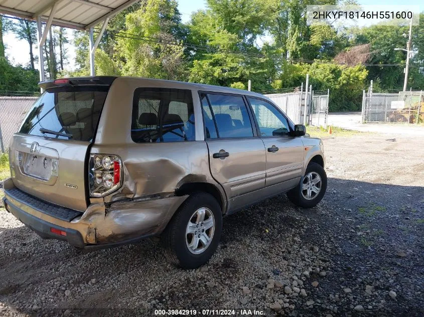 2HKYF18146H551600 2006 Honda Pilot Lx