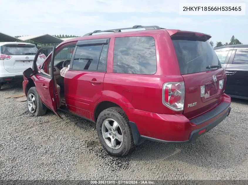 2006 Honda Pilot Ex-L VIN: 2HKYF18566H535465 Lot: 39871910