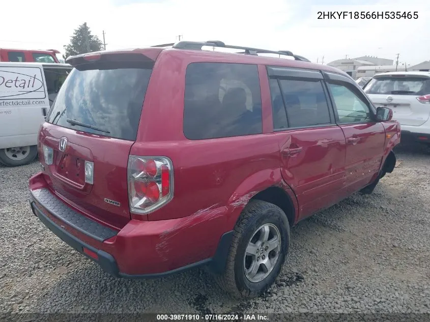 2006 Honda Pilot Ex-L VIN: 2HKYF18566H535465 Lot: 39871910