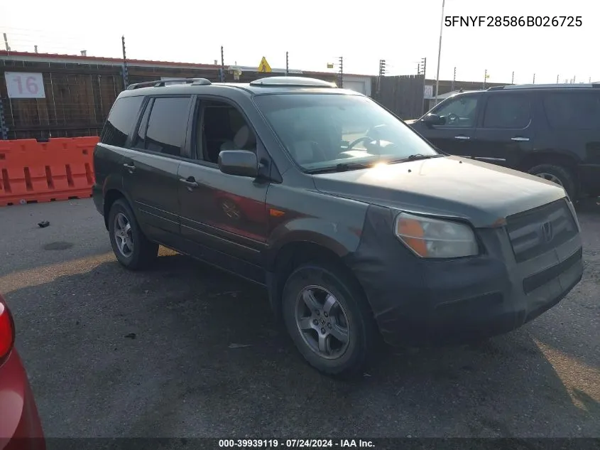 2006 Honda Pilot Ex-L VIN: 5FNYF28586B026725 Lot: 39939119