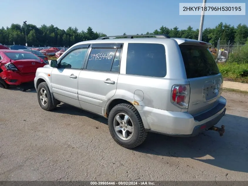 2006 Honda Pilot Ex-L VIN: 2HKYF18796H530195 Lot: 39985446