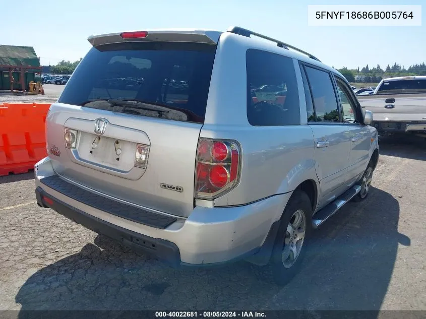 2006 Honda Pilot Ex-L VIN: 5FNYF18686B005764 Lot: 40022681