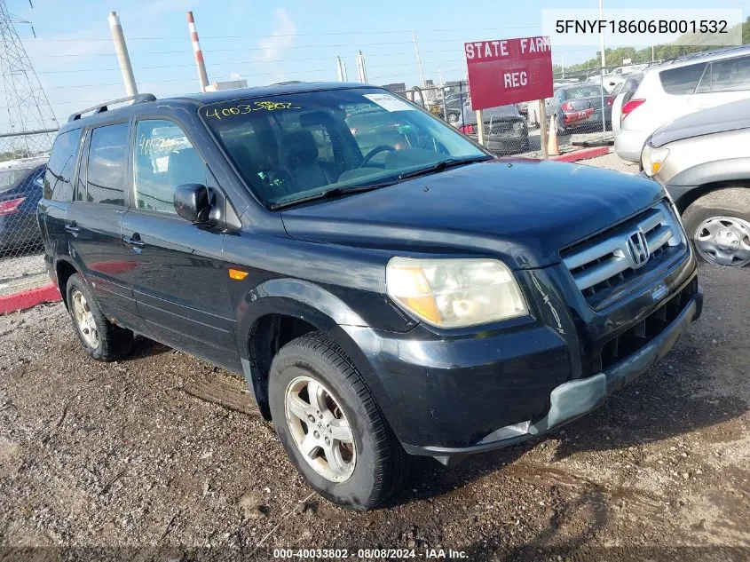 2006 Honda Pilot Ex-L VIN: 5FNYF18606B001532 Lot: 40033802