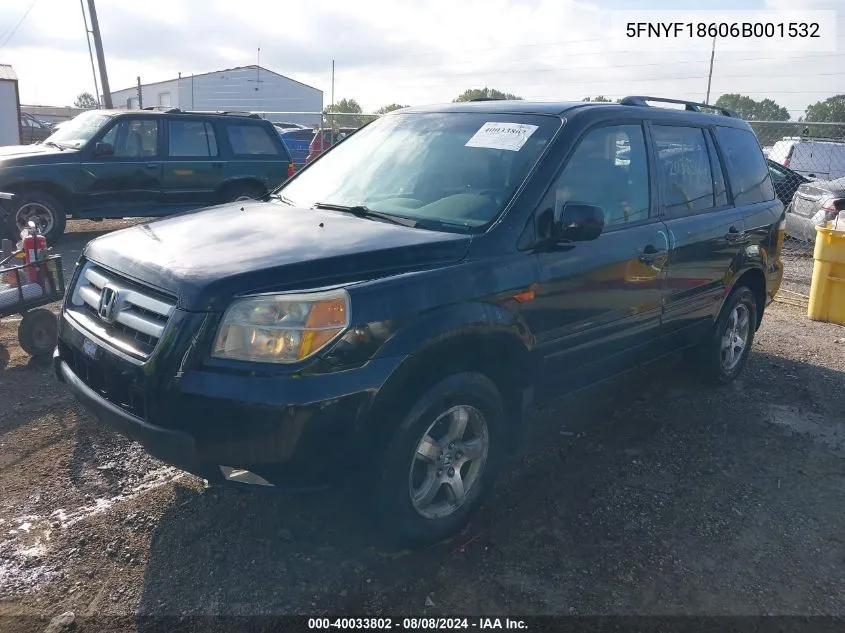 2006 Honda Pilot Ex-L VIN: 5FNYF18606B001532 Lot: 40033802