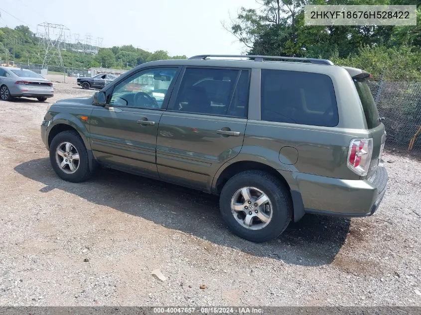 2006 Honda Pilot Ex-L VIN: 2HKYF18676H528422 Lot: 40047657