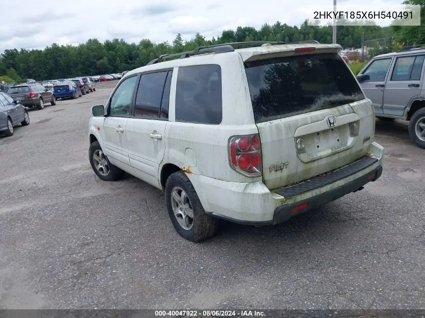 2006 Honda Pilot Ex-L VIN: 2HKYF185X6H540491 Lot: 40047922