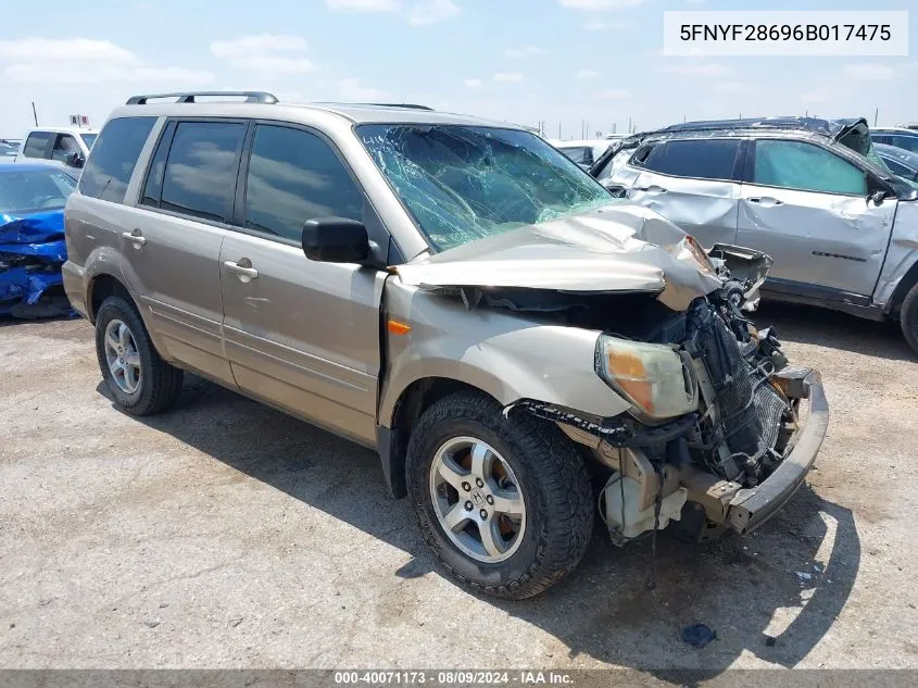 5FNYF28696B017475 2006 Honda Pilot Ex-L