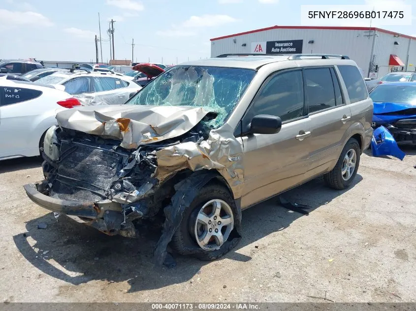 5FNYF28696B017475 2006 Honda Pilot Ex-L