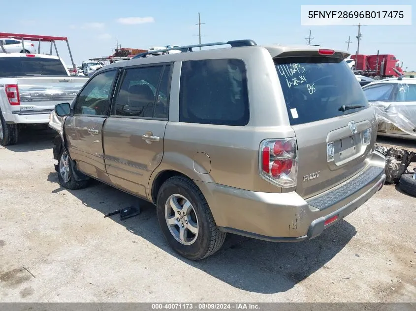 5FNYF28696B017475 2006 Honda Pilot Ex-L