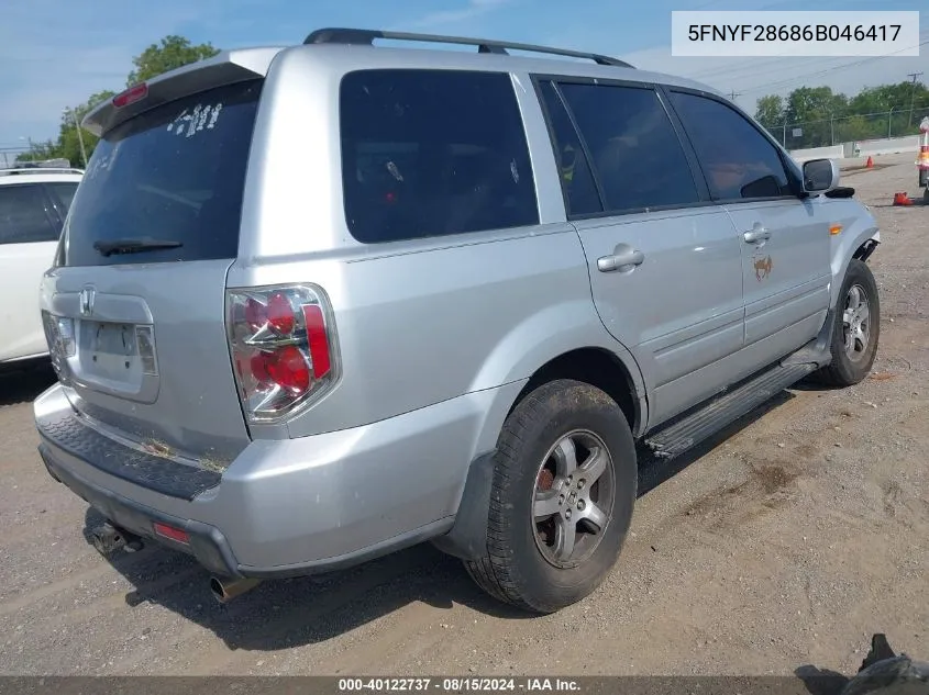 2006 Honda Pilot Ex-L VIN: 5FNYF28686B046417 Lot: 40122737