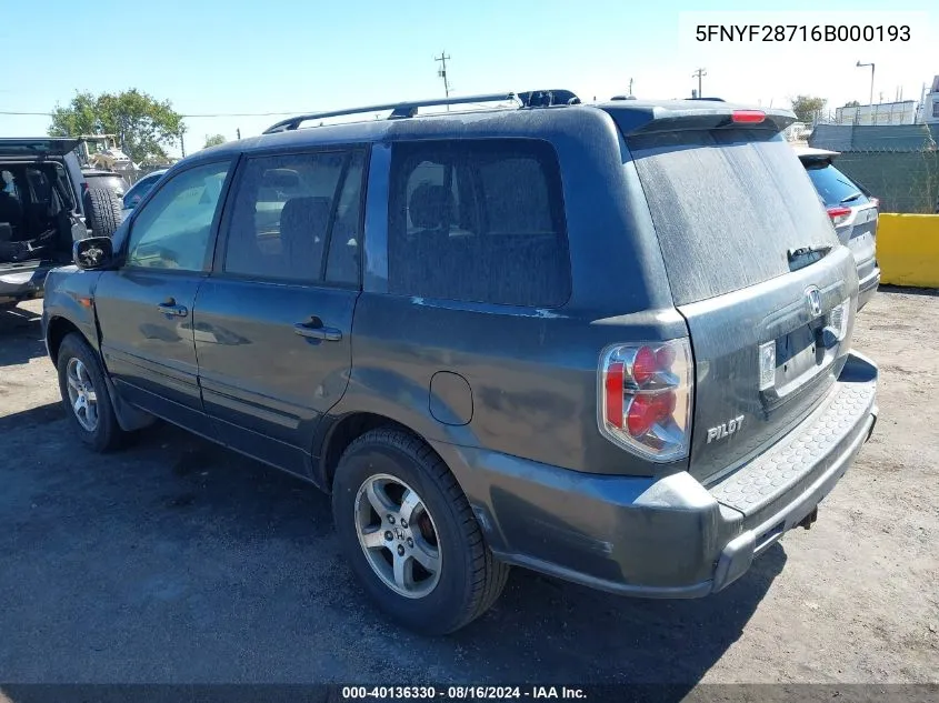 5FNYF28716B000193 2006 Honda Pilot Ex-L