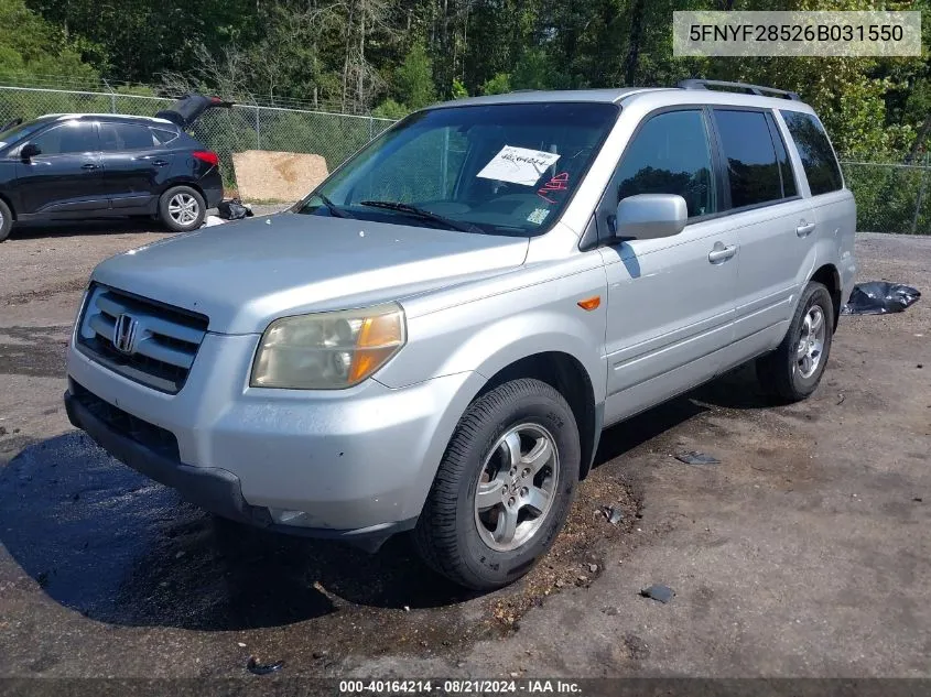 2006 Honda Pilot Ex-L VIN: 5FNYF28526B031550 Lot: 40164214