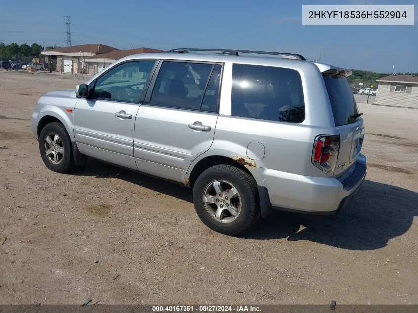 2006 Honda Pilot Ex-L VIN: 2HKYF18536H552904 Lot: 40167351