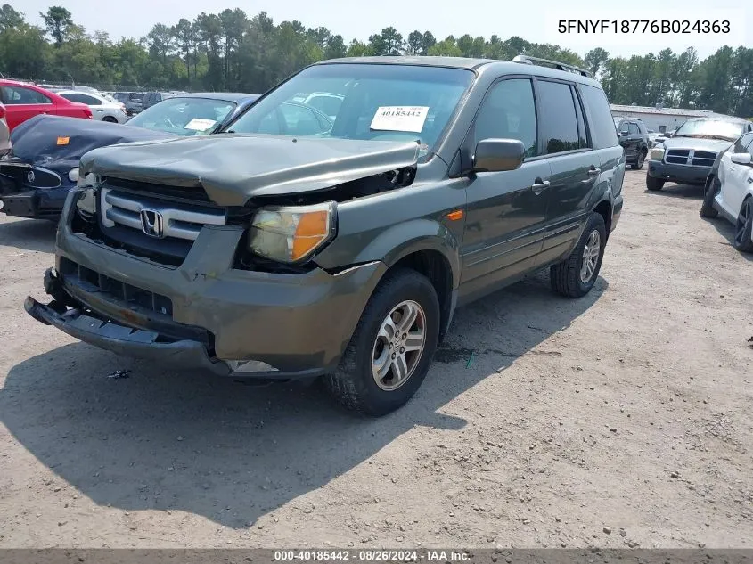 5FNYF18776B024363 2006 Honda Pilot Ex-L