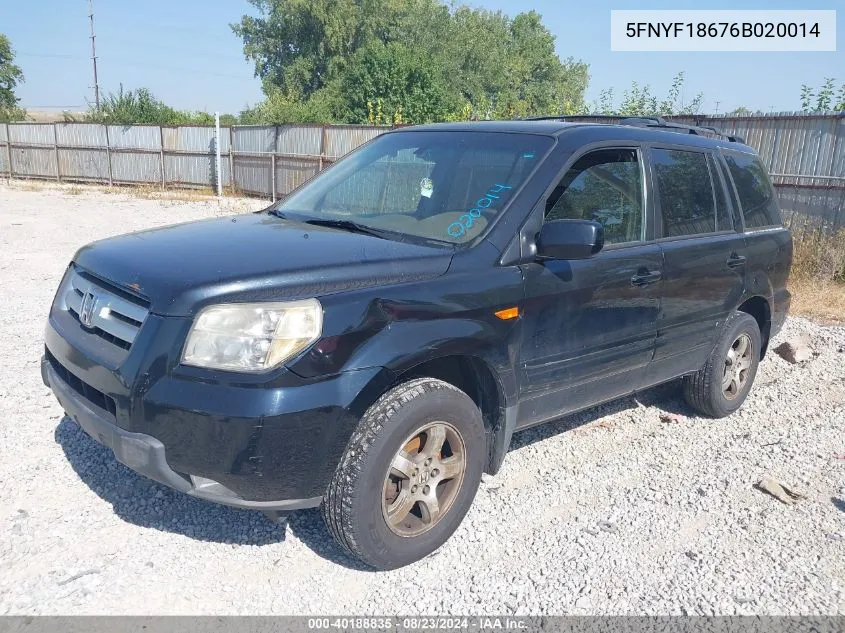 2006 Honda Pilot Ex-L VIN: 5FNYF18676B020014 Lot: 40188835