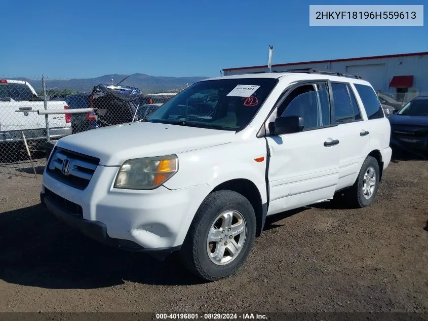 2006 Honda Pilot Lx VIN: 2HKYF18196H559613 Lot: 40196801