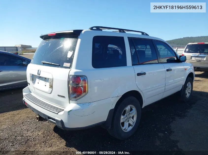 2006 Honda Pilot Lx VIN: 2HKYF18196H559613 Lot: 40196801