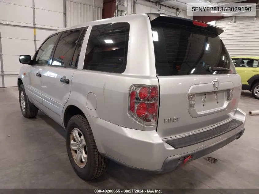 5FNYF28136B029190 2006 Honda Pilot Lx