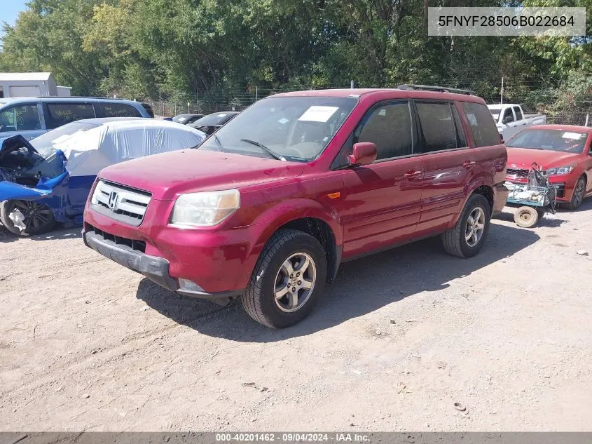 2006 Honda Pilot Ex VIN: 5FNYF28506B022684 Lot: 40201462