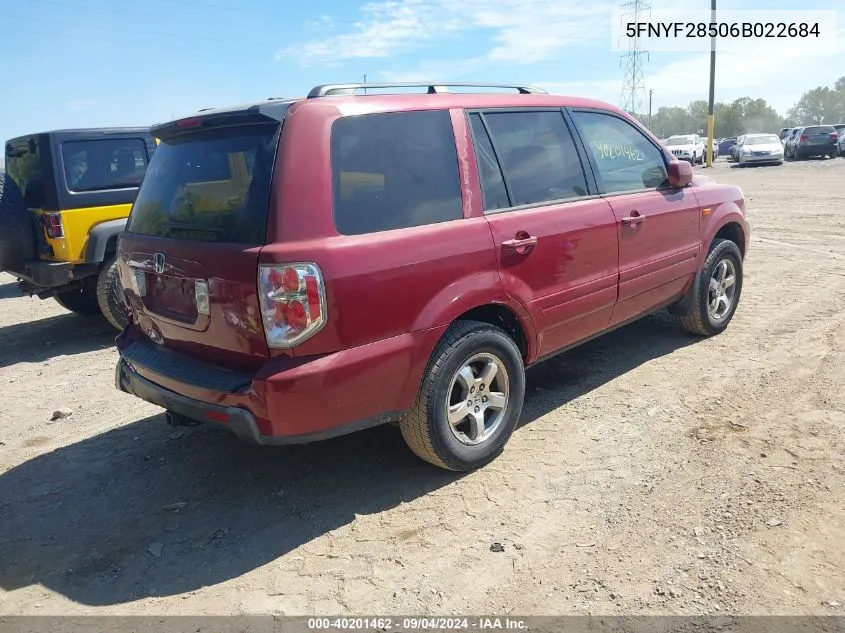 2006 Honda Pilot Ex VIN: 5FNYF28506B022684 Lot: 40201462