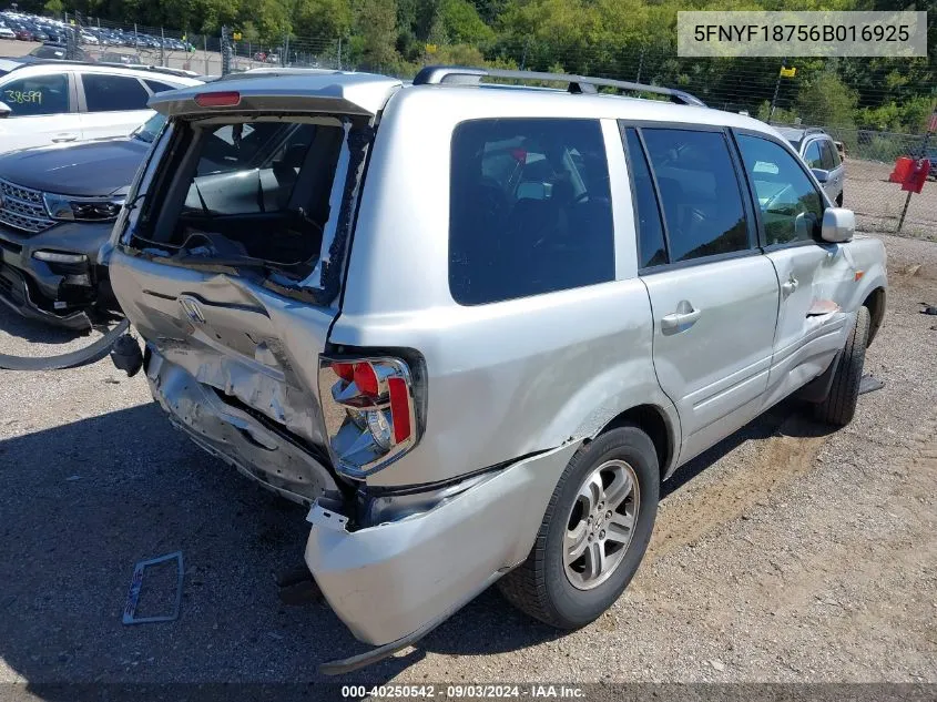 2006 Honda Pilot Ex-L VIN: 5FNYF18756B016925 Lot: 40250542