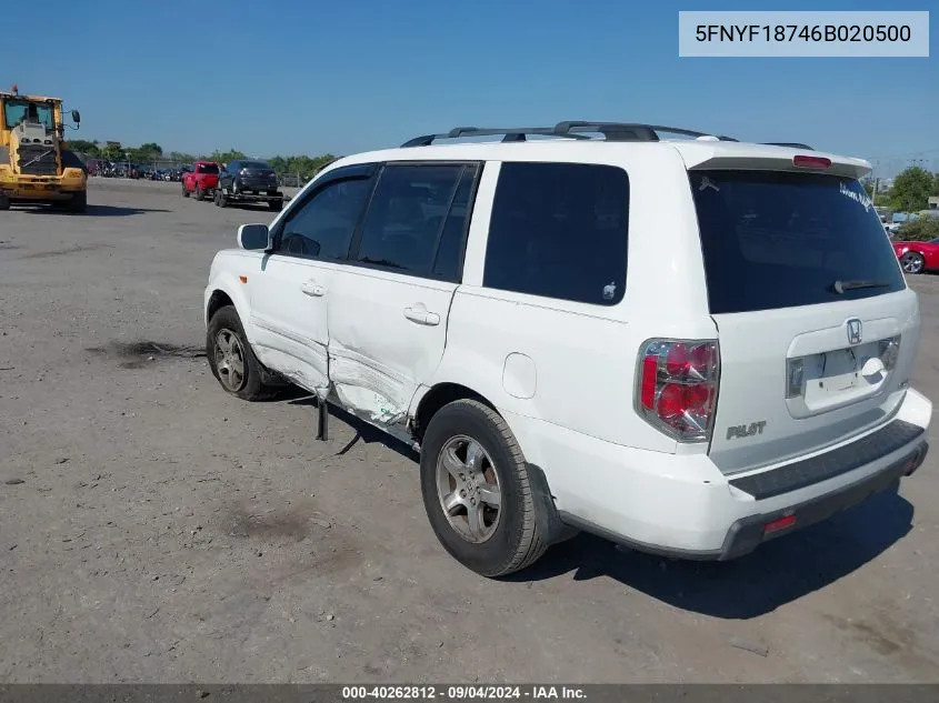 2006 Honda Pilot Ex VIN: 5FNYF18746B020500 Lot: 40262812