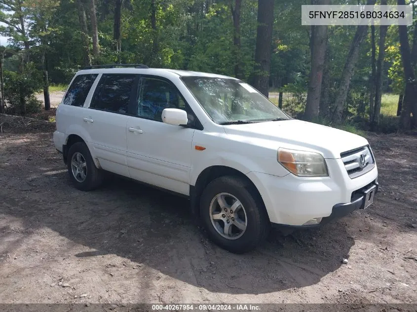 2006 Honda Pilot Ex-L VIN: 5FNYF28516B034634 Lot: 40267954