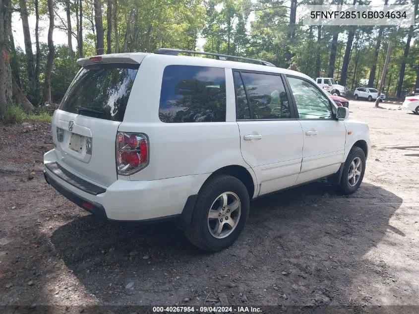 2006 Honda Pilot Ex-L VIN: 5FNYF28516B034634 Lot: 40267954