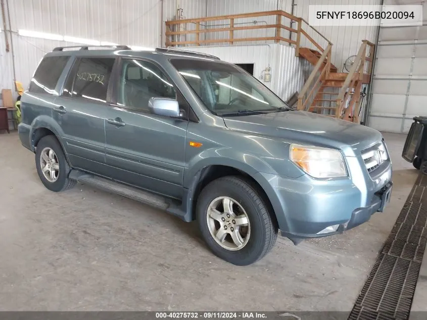 2006 Honda Pilot Ex-L VIN: 5FNYF18696B020094 Lot: 40275732