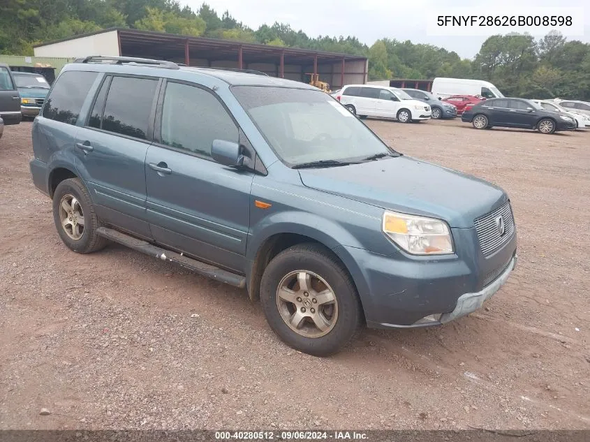 2006 Honda Pilot Ex-L VIN: 5FNYF28626B008598 Lot: 40280512