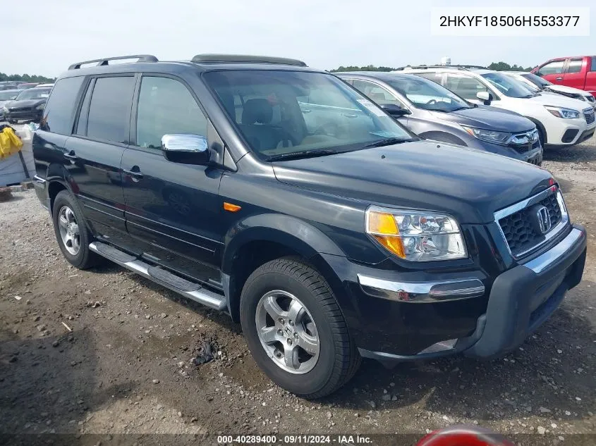 2006 Honda Pilot Ex-L VIN: 2HKYF18506H553377 Lot: 40289400