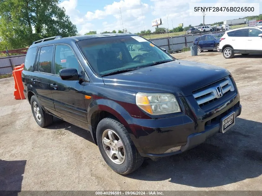 2006 Honda Pilot Ex VIN: 5FNYF28476B026500 Lot: 40296581