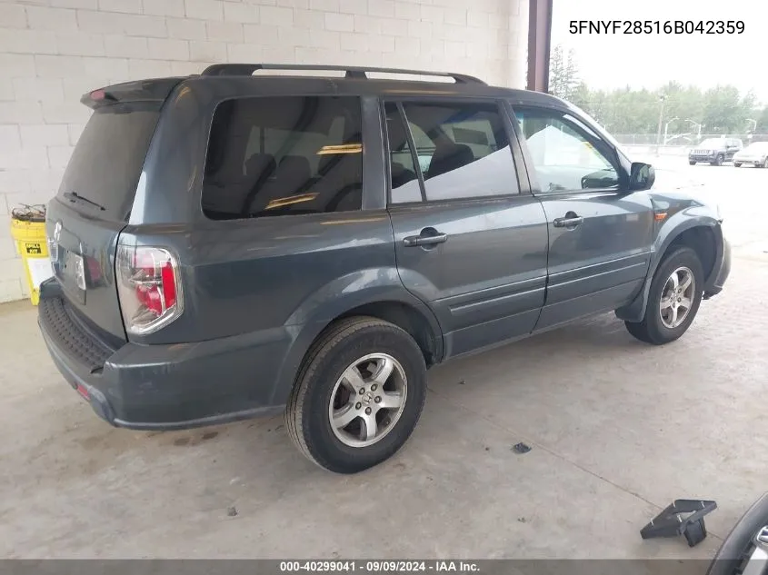 2006 Honda Pilot Ex-L VIN: 5FNYF28516B042359 Lot: 40299041