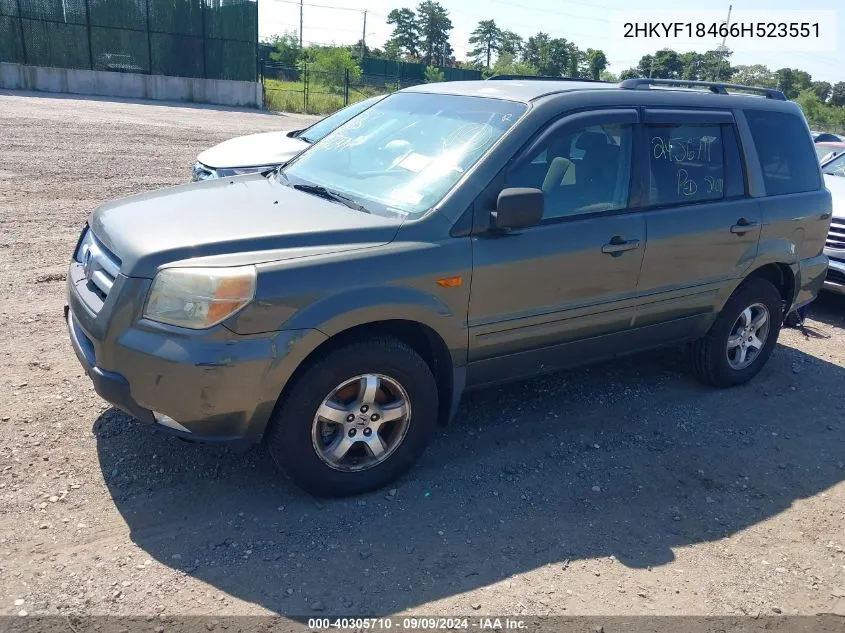 2006 Honda Pilot Ex VIN: 2HKYF18466H523551 Lot: 40305710