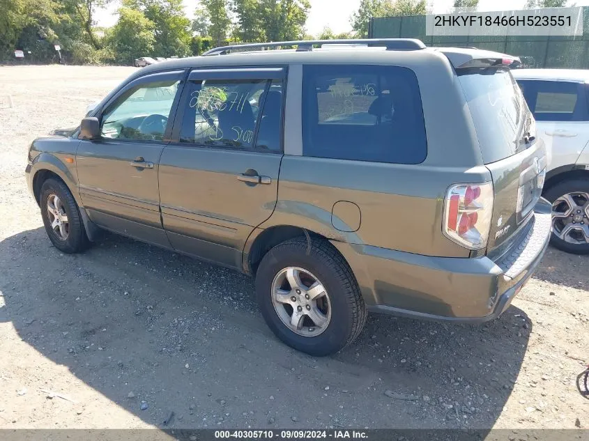 2006 Honda Pilot Ex VIN: 2HKYF18466H523551 Lot: 40305710