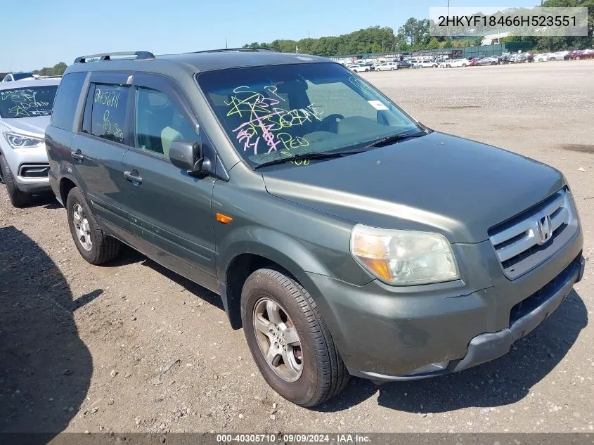 2006 Honda Pilot Ex VIN: 2HKYF18466H523551 Lot: 40305710