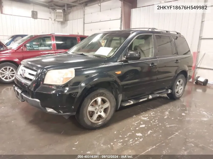 2006 Honda Pilot Ex-L VIN: 2HKYF18676H549982 Lot: 40316391