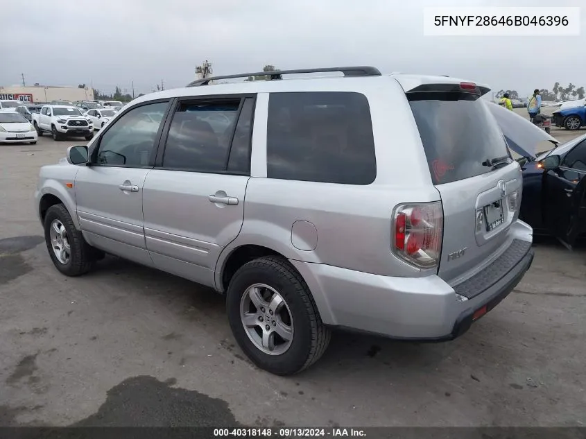 2006 Honda Pilot Ex-L VIN: 5FNYF28646B046396 Lot: 40318148