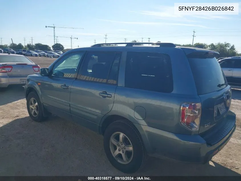 2006 Honda Pilot Ex VIN: 5FNYF28426B026842 Lot: 40318577