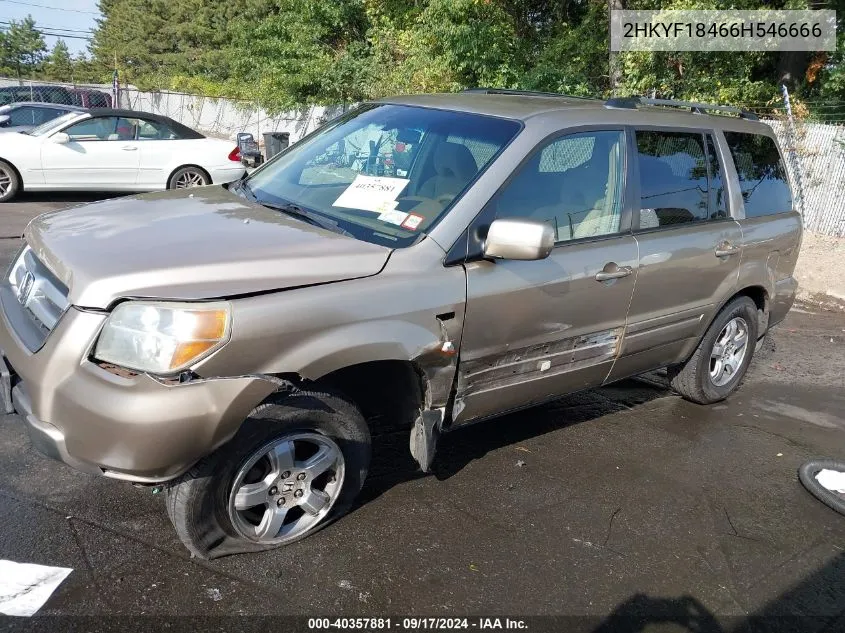 2006 Honda Pilot Ex VIN: 2HKYF18466H546666 Lot: 40357881